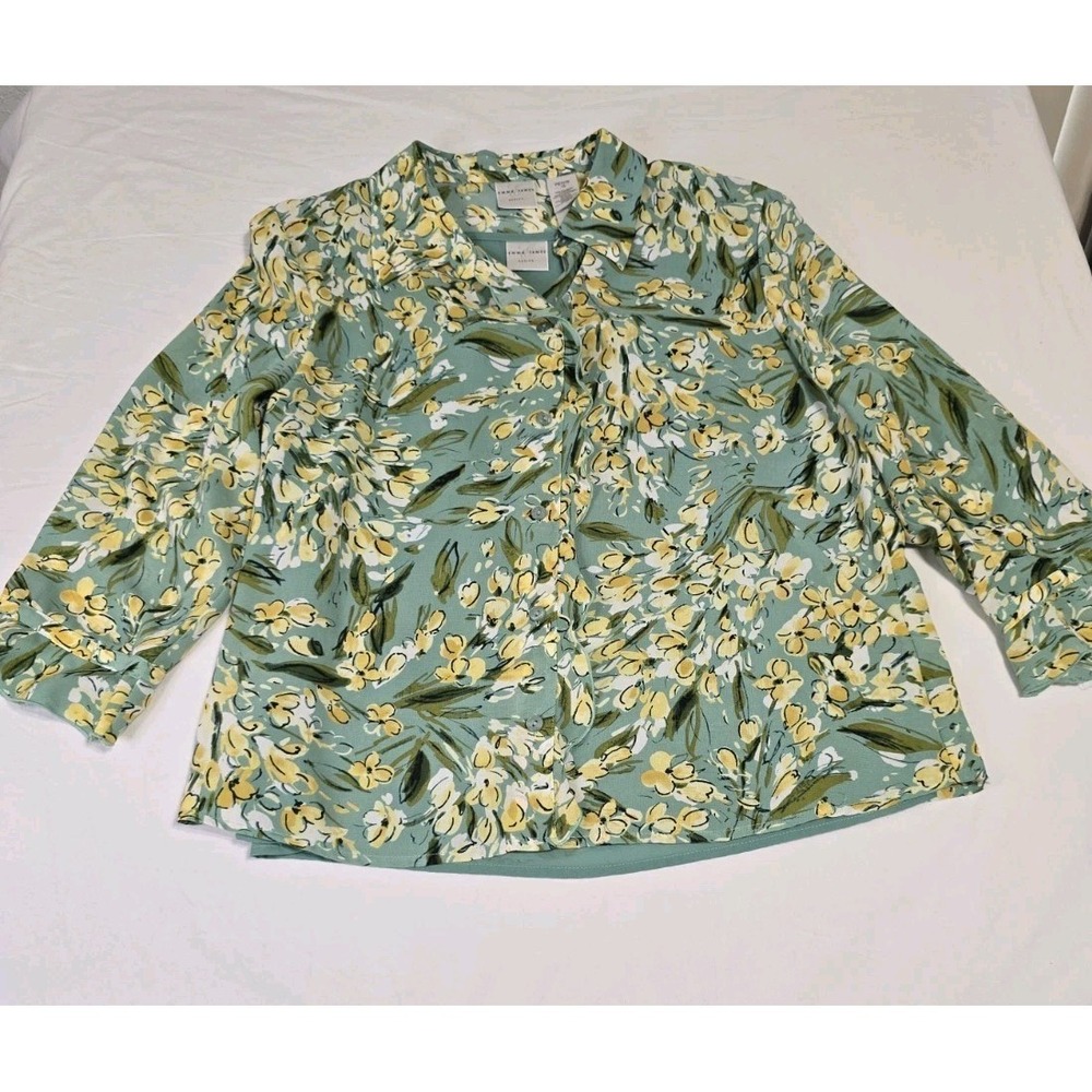 Emma James Women's‎ Size Petite 12 Blouse Sage Green Floral